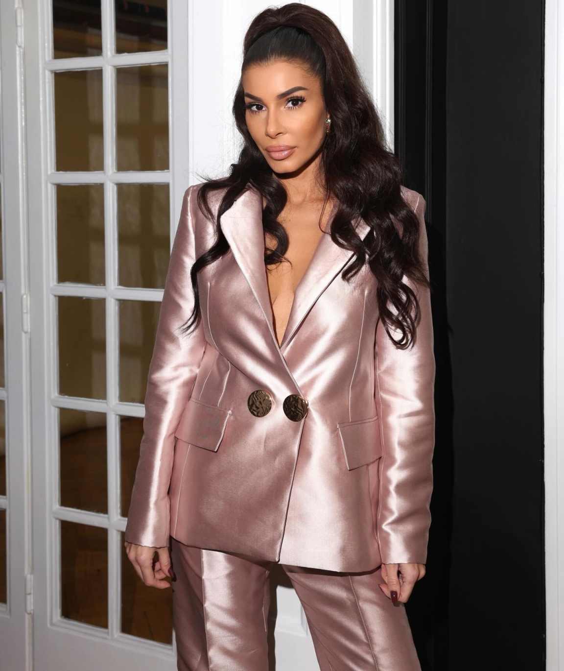 Glossy Runway Women Pants Suit Formal Office Lady Double Breasted Prom Jacket Coat Custom Size 2 Pieces Blazer Sets