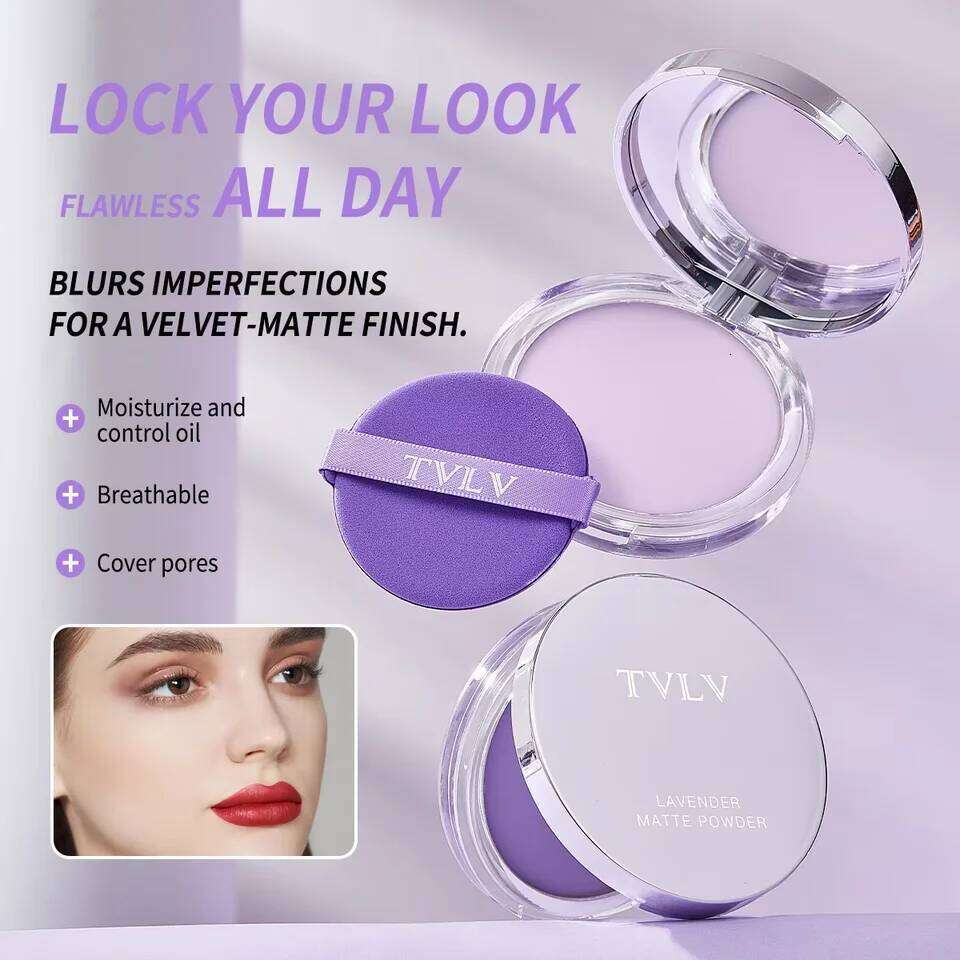 Lavender Pressed Matte Lasting Oil Control Full Coverage Face Compact Setting Powder Makeup Foundation Cosmetics 26L0209