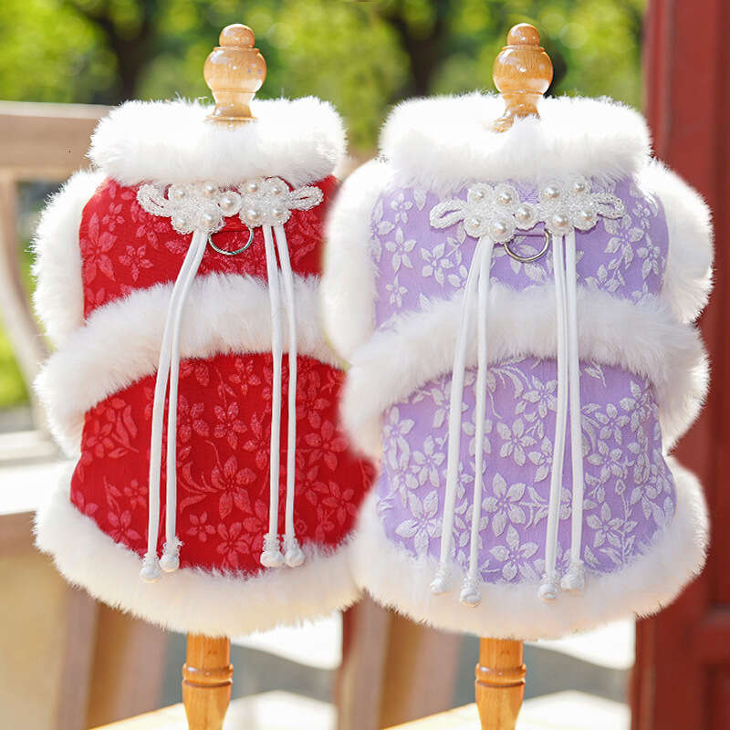 Autumn Winter Fleece Lined Chinese Style New Year Tang Suit Button Pet Dog Clothes Supplies Hairless Cat Ragdoll cat clothes