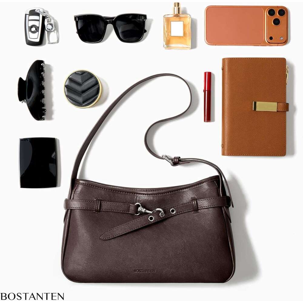 Medium Vegan Leather Shoulder Handbag Women Vintage Lightweight Hobo Purse With Adjustable Wide Strap For Work