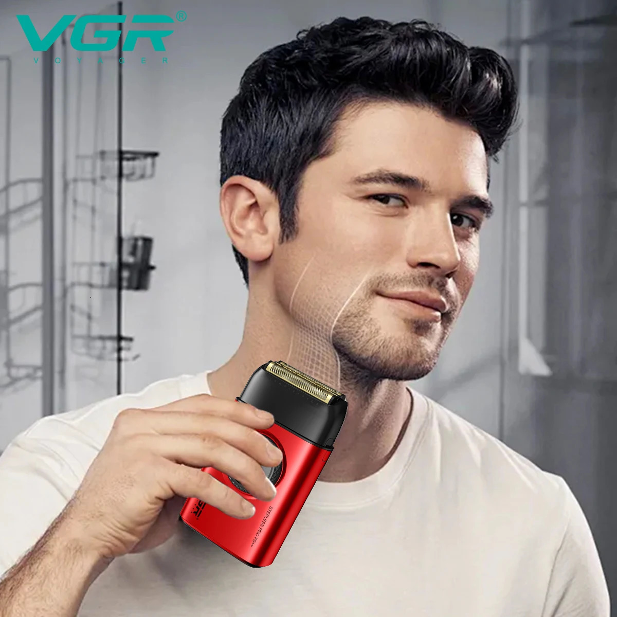 VGR high-end mens shaver alloy reciprocating three blade shaver LED intelligent digital display 9000 speed hair trimmer V-378 260126