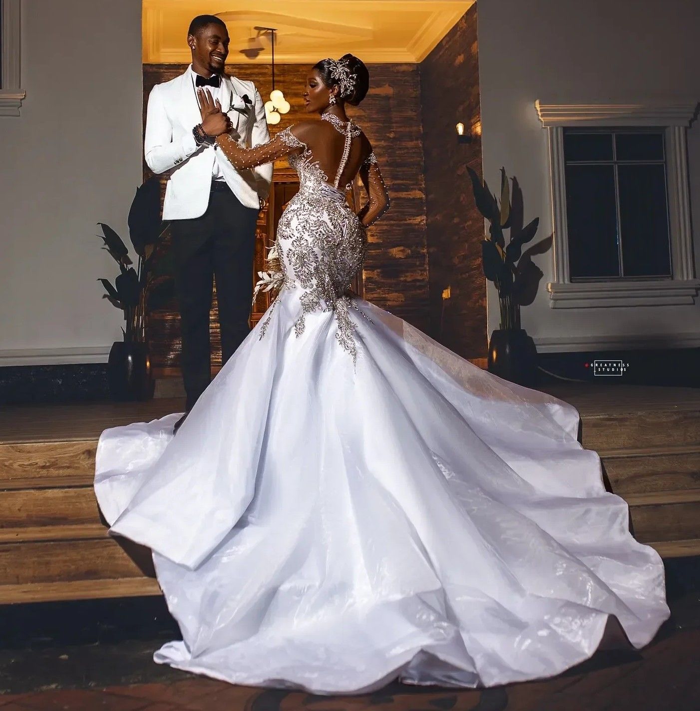 2026 Gorgeous Beading Mermaid Wedding Dress Pearls High Neckline With Applique Lace African Bridal Bride Gowns Court Train Vestidos De Noiva 4F09