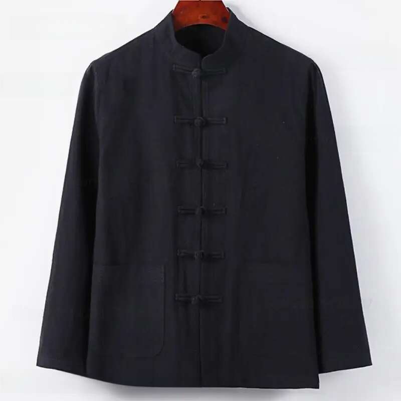 Mardi Hefxessdr Plus Size XL Male Jacket Chinese Style Cotton Linen Long Sleeve Tang Suit Kung Fu Shirt Cardigan Coat Oriental Hanfu