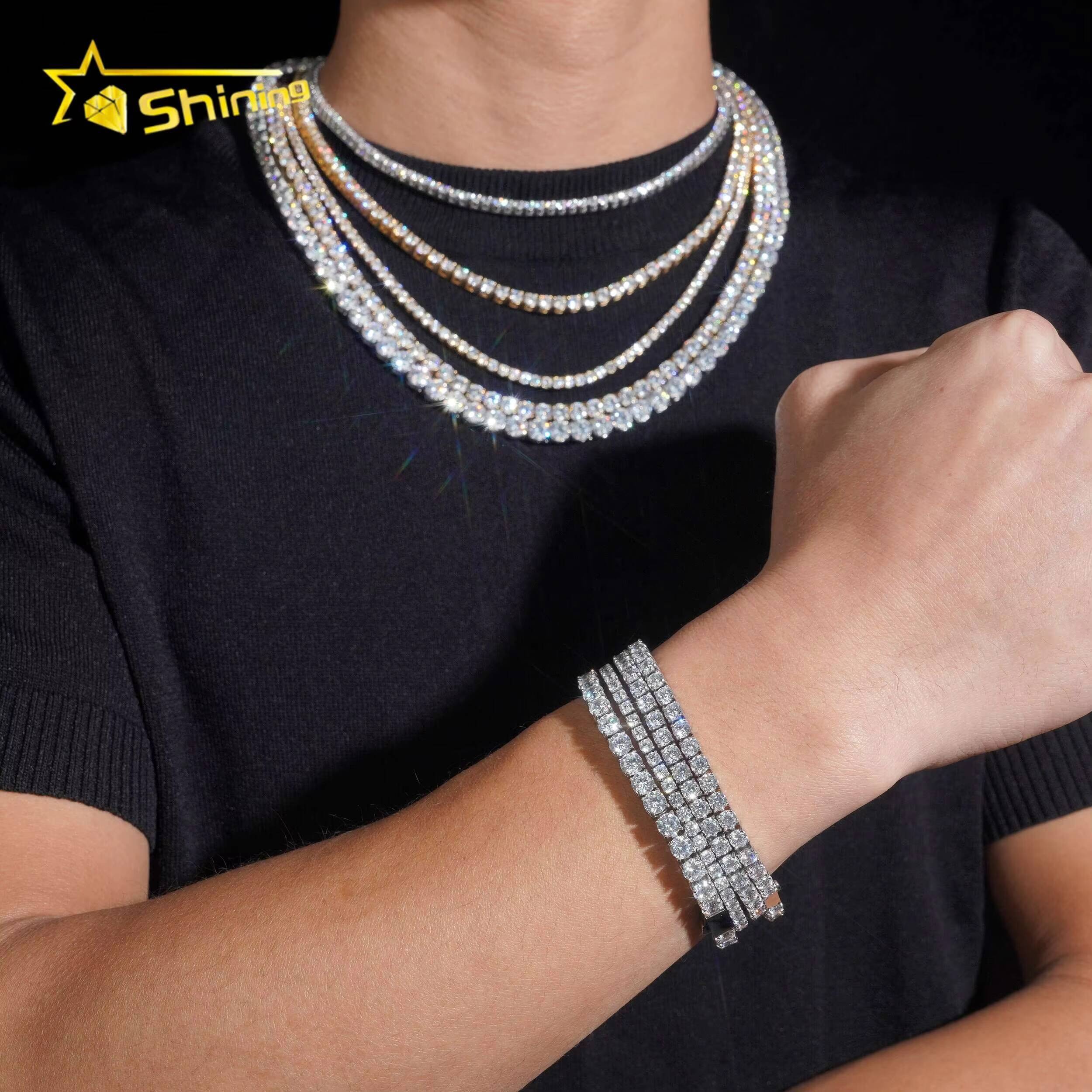 Fashion Jewelry Hip Hop Style 5A Moissanite Cuban Moissanite VVS 3mm 4mm 5mm 6mm Stainless Steel Tennis Chain