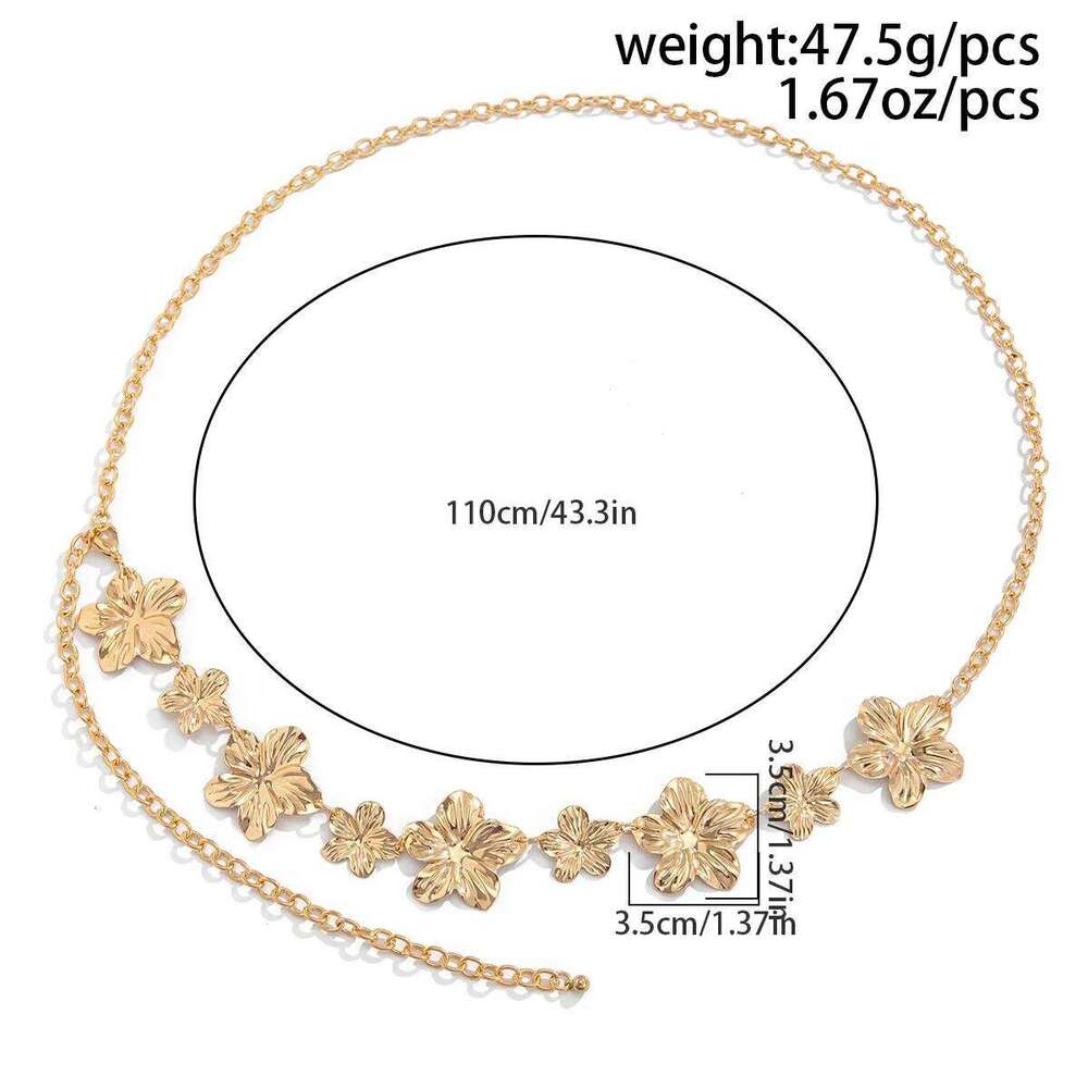 Women Waist Body Jewelry Metal 3D Flower Belly Chain for Party Wedding Festival X260209