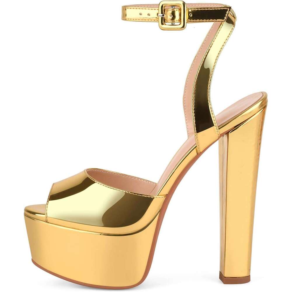 Women Platform High Heels Heels Open Round Toe Sexy Sandals Heel Cover Heel Sandals Designers shoes for womens Platform heels metal buckle