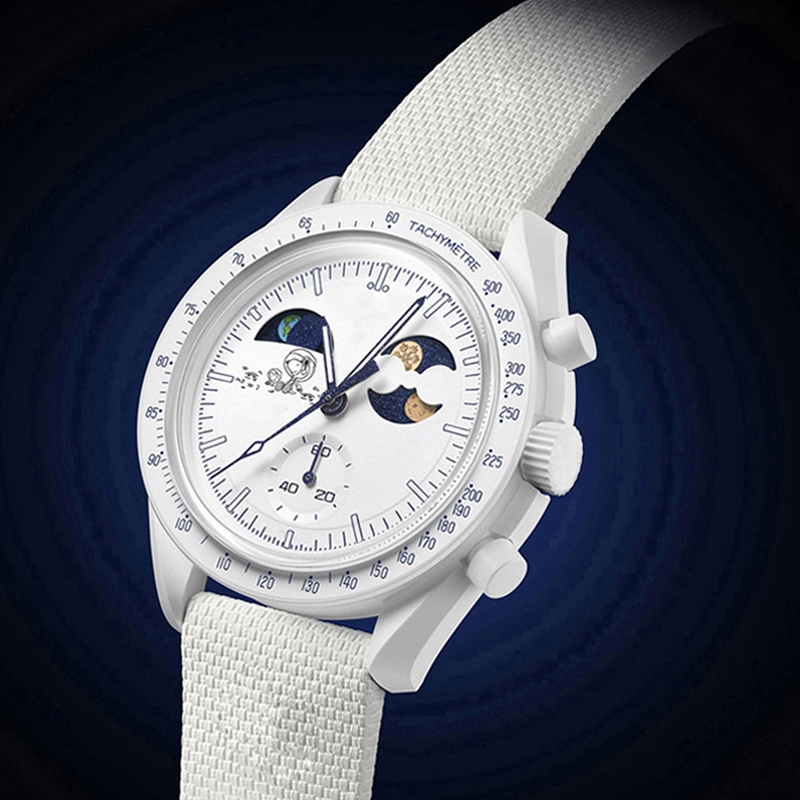 Bioceramic Planet Moon Mens Watch Full Function Chronograph Designer Watches High Quality Mission To Mercury 42mm Nylon Watches Quartz Clock Relogio Moon Men Watch
