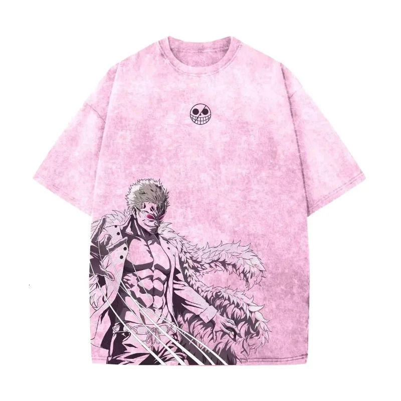 ONE PIECE 2026 Doflamingo Men Harajuku Washed T-shirt Anime Summer Cotton Fitness Vintage Street Oversized Women Casual 260207