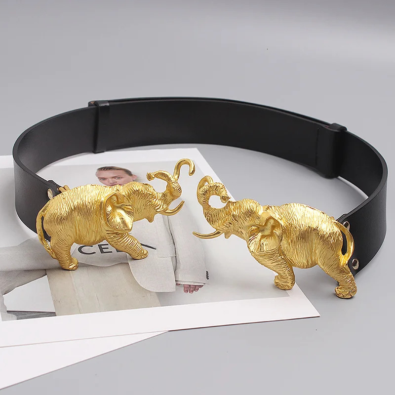 Fashion Real Leather Belts for Women Luxury Designer Female Waist Elastic Corset Belt Gold Heavy Elephant Metal Buckle 260205 - view 5
