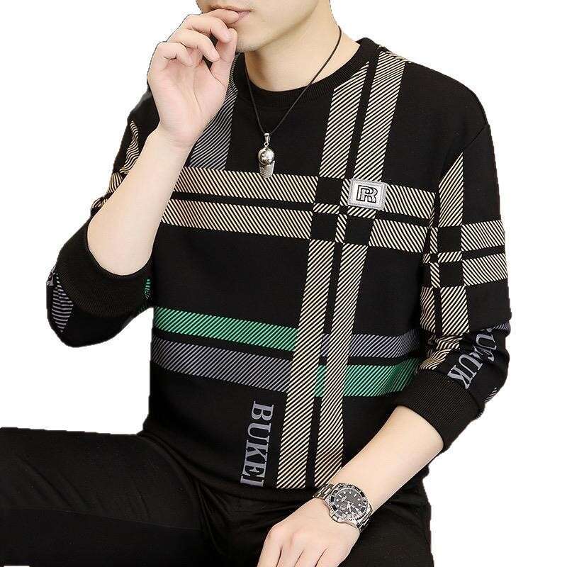 Men's T-Shirt Autumn Classic Fashion Personality Patchwork Sweatshirt Trendy Casual Men's Printed Loose Comfortable Crew Neck