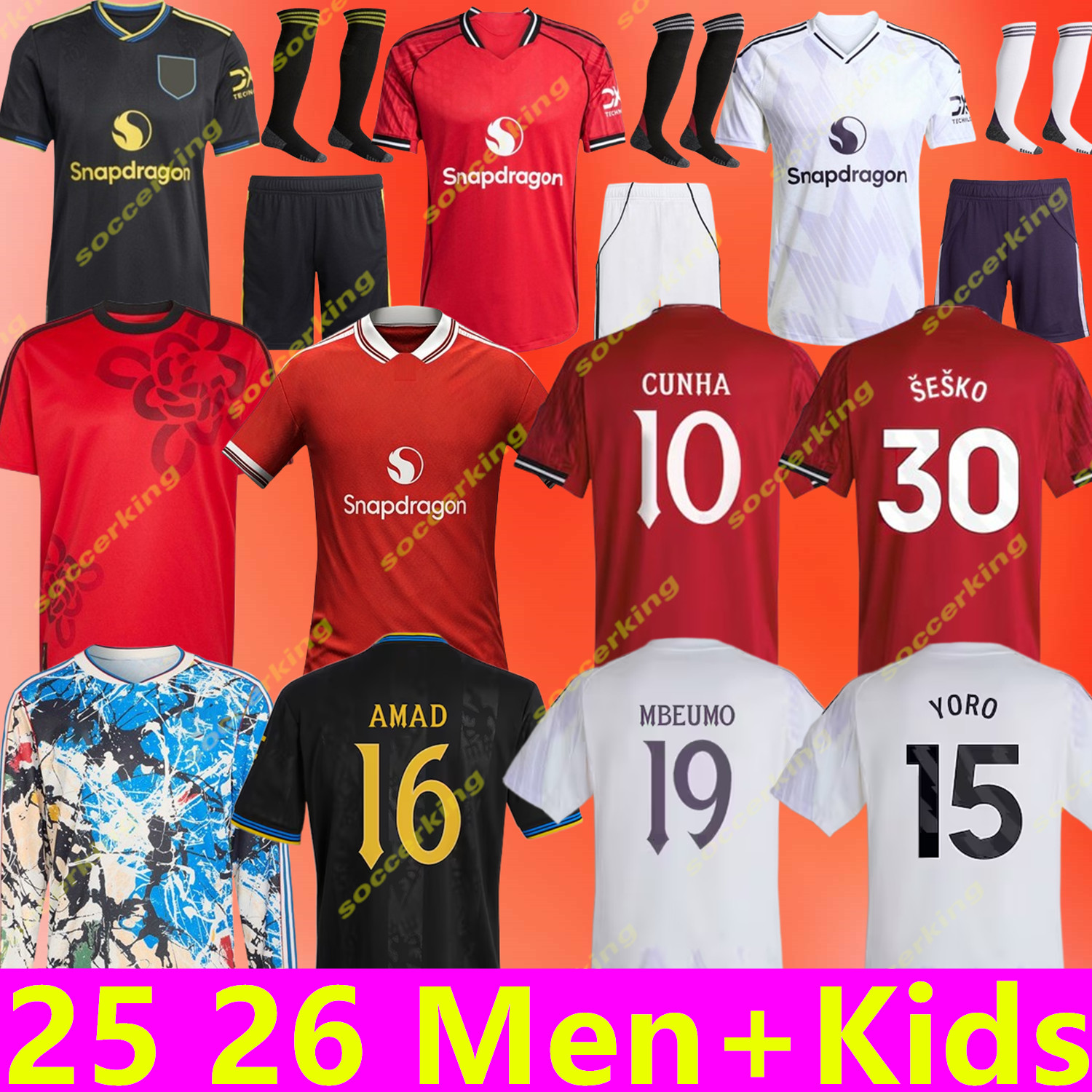Stone Roses 25 26 27 MAN CUNHA Soccer Jersey AMAD SESKO MAINOO ZIRKZEE YORO unted football shirt MARTINEZ B.FERNANDES player MBEUMO UGARTE Kids Child Long short jersey