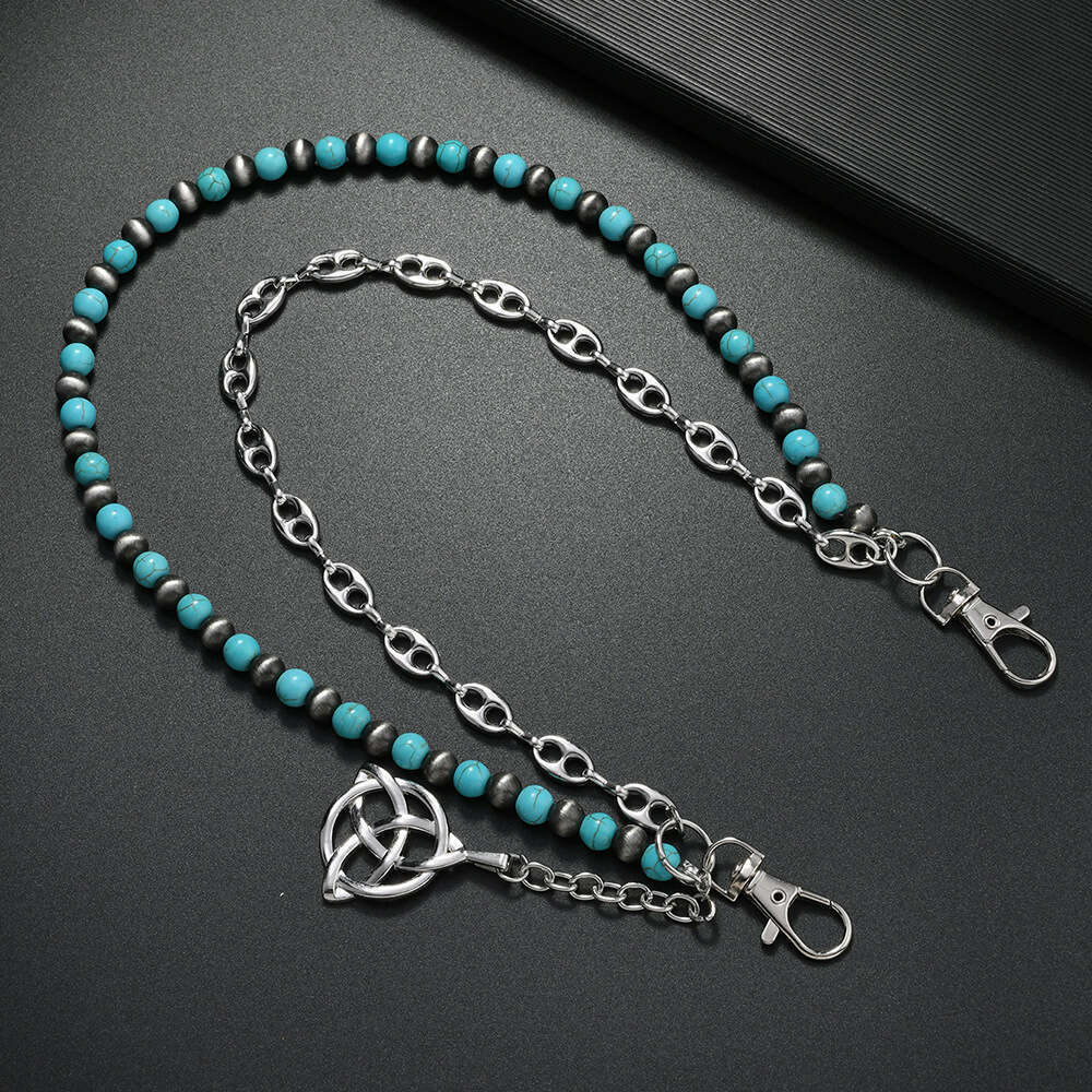 Bag charms Women's Pants Accessories Waist Simple Blue Base Black Pattern Turquoise Handmade Beaded Street Jeans Chain