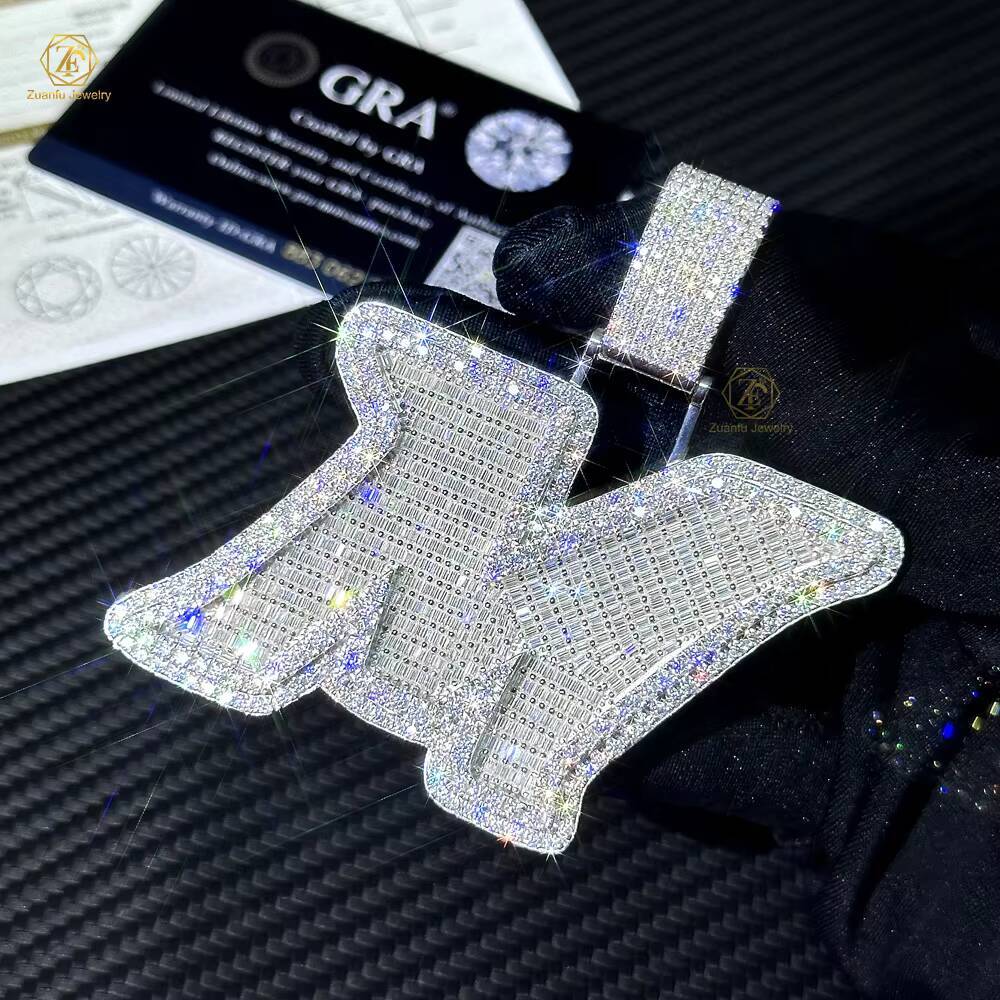 2025 Newest Custom Personalized Hip Hop Jewelry Sterling Silver Initial Letter M Iced Pendant Cuban Chain Moissanite 925 Parties