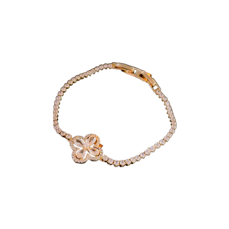 Real Gold Plated Zircon Flower Clasp Bracelet Fashionable Versatile Bangle Light Luxury High-End Women's Jewelry Wholesale - view 9