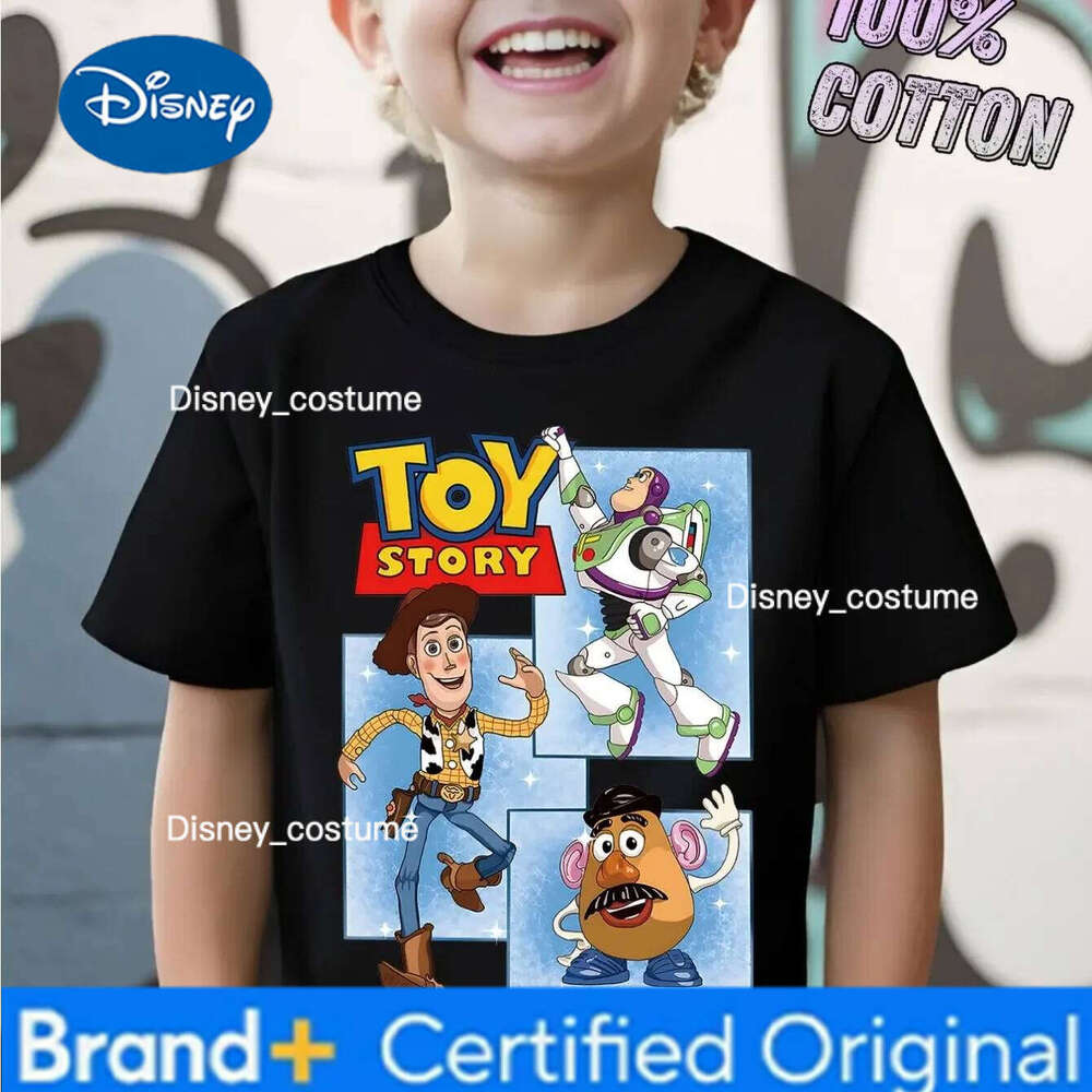 Disney 2026 Best Seller Toy Story Kids T-Shirt 100% Cotton Vibrant Cartoon Print Woody Buzz Classic Characters Short Sleeve OK H260210