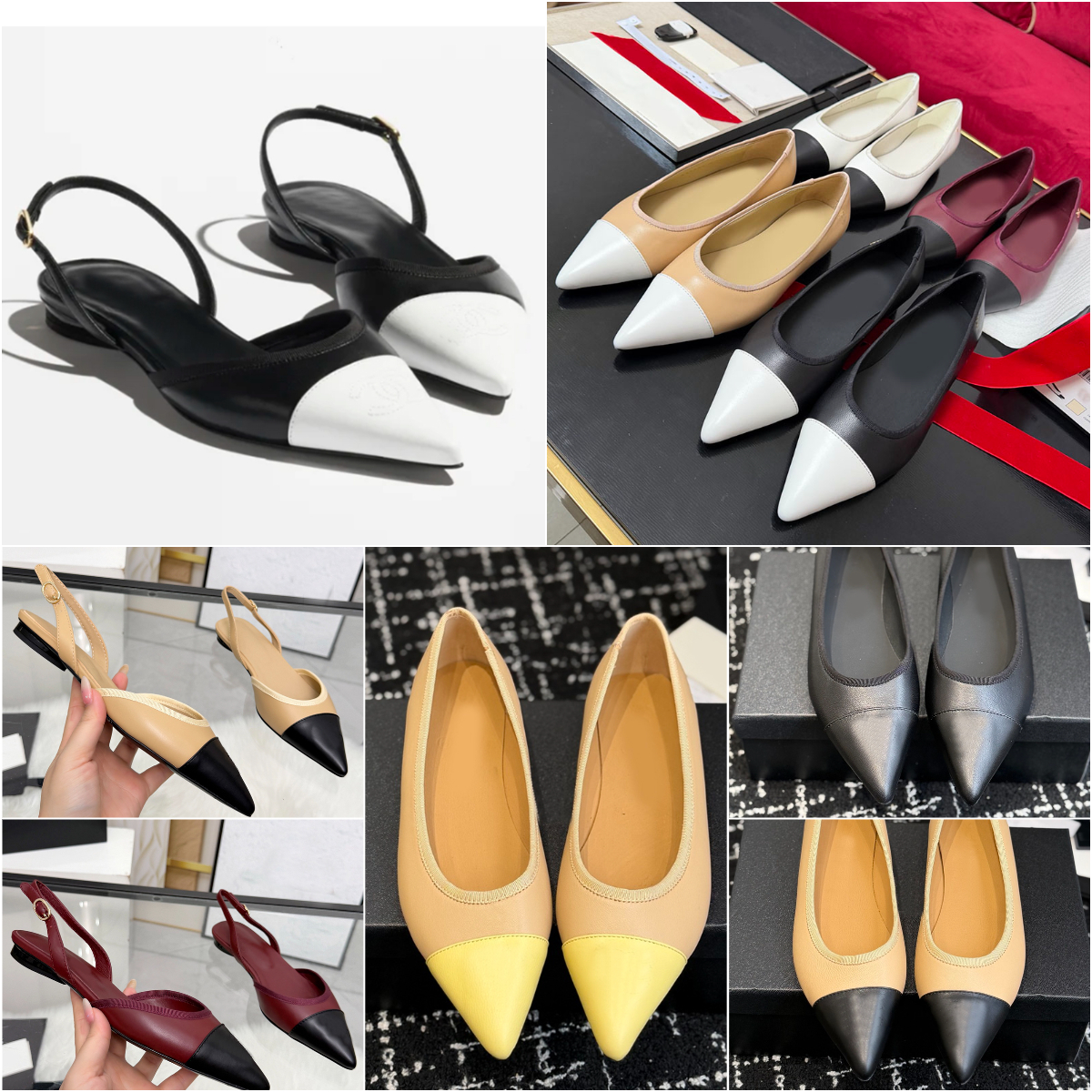 Sling back ballet flats designer shoes womens ballerina flats shoes luxury mary jane shoes 26ss new color blocked flat dress shoes Loafers pointed toes ballet shoes