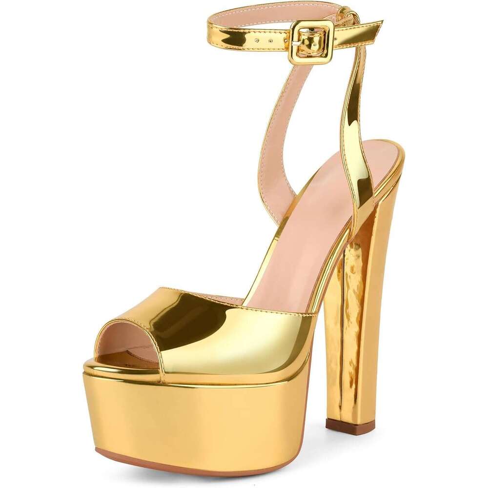 Women Platform High Heels Heels Open Round Toe Sexy Sandals Heel Cover Heel Sandals Designers shoes for womens Platform heels metal buckle