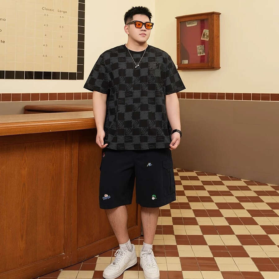 Men's Plus Size T-shirt Summer Checkered Short Sleeve Trendy Loose Fit Casual Shirt Loose Fit For All Body Types Daily Outfit Home Casual