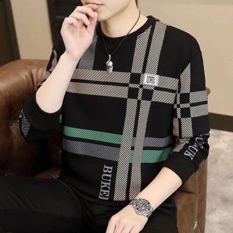 Men's T-Shirt Autumn Classic Fashion Personality Patchwork Sweatshirt Trendy Casual Men's Printed Loose Comfortable Crew Neck