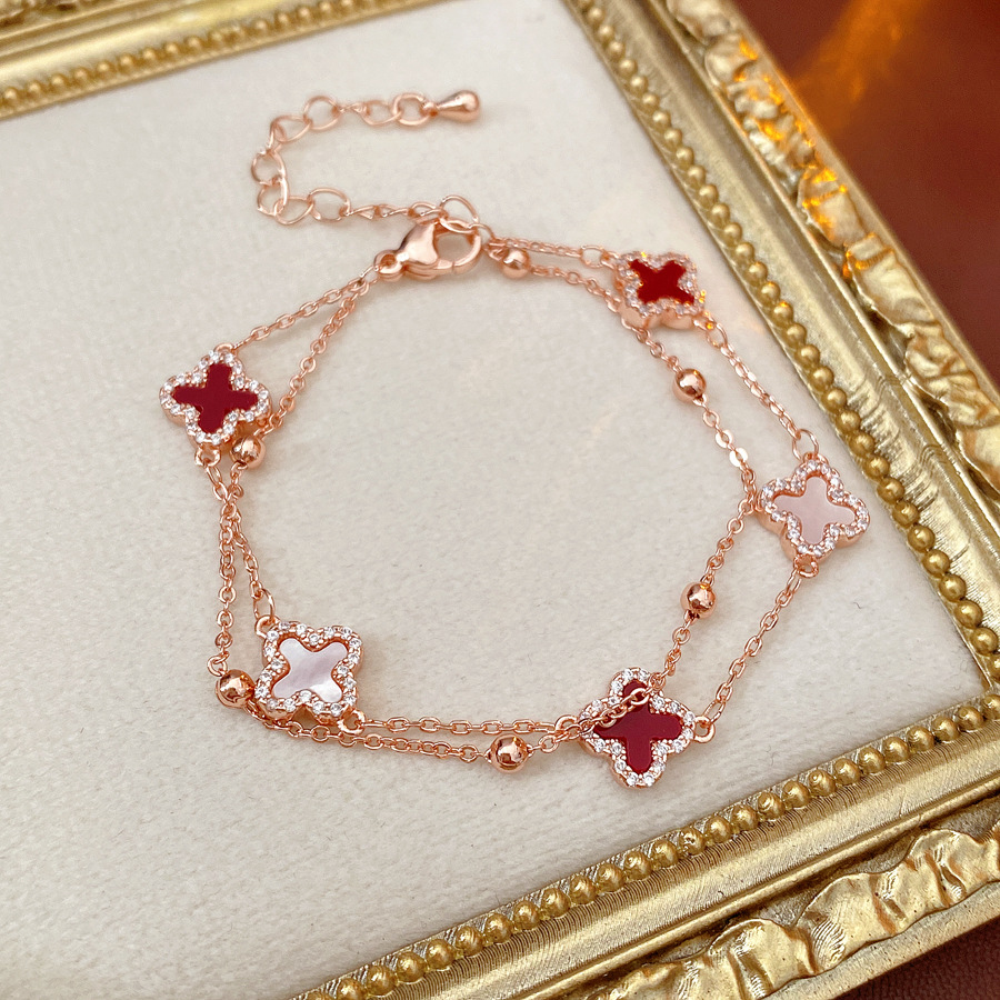 Super Shiny Zircon Mother-of-Pearl Flower Double-Layer Bracelet, Luxurious Sophisticated, Exquisite Design, Unique and Versatile Jewelry - view 7