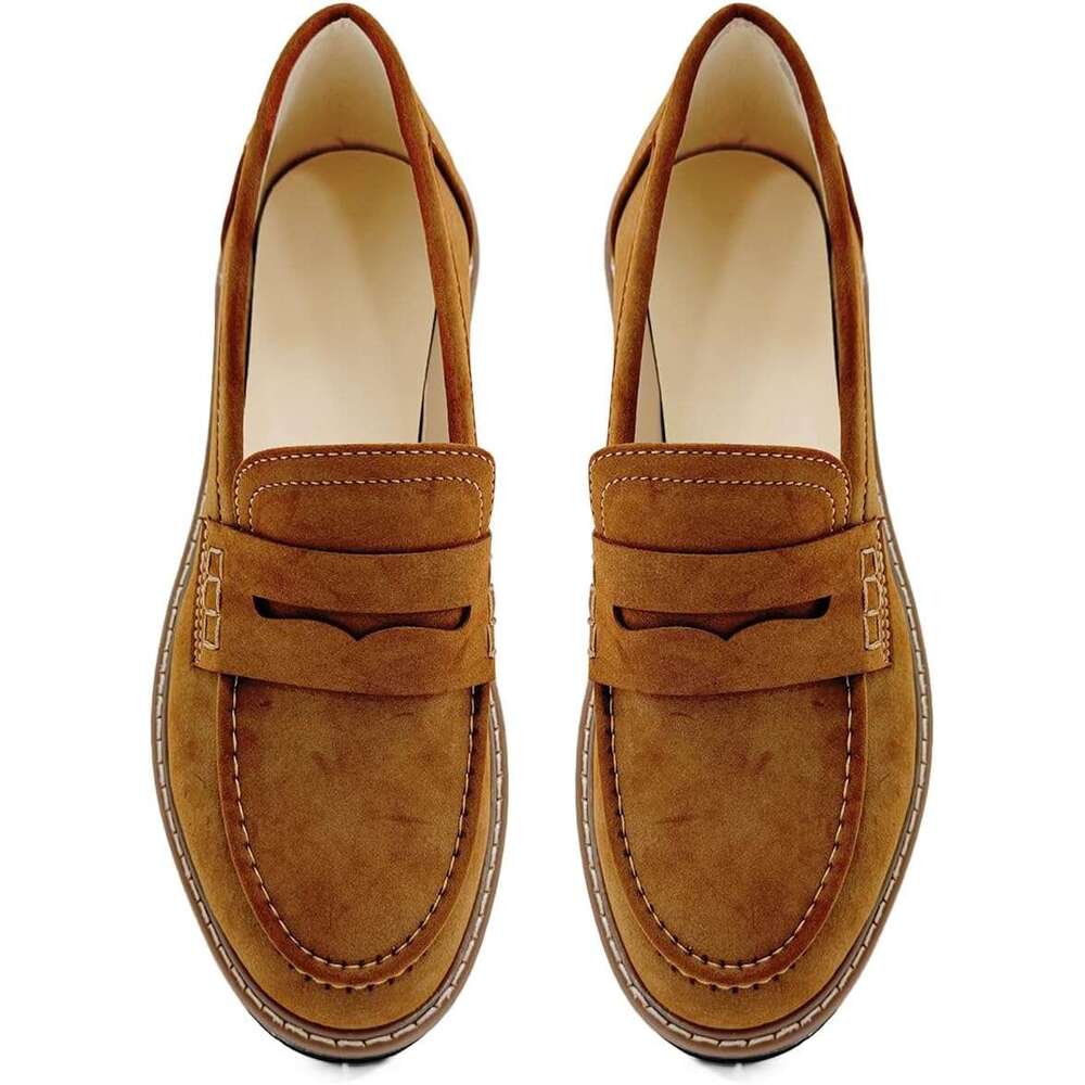 Womens Platform Penny Loafer Slip On Suede Chunky Dress Loafers Casual Business Oxford For Work