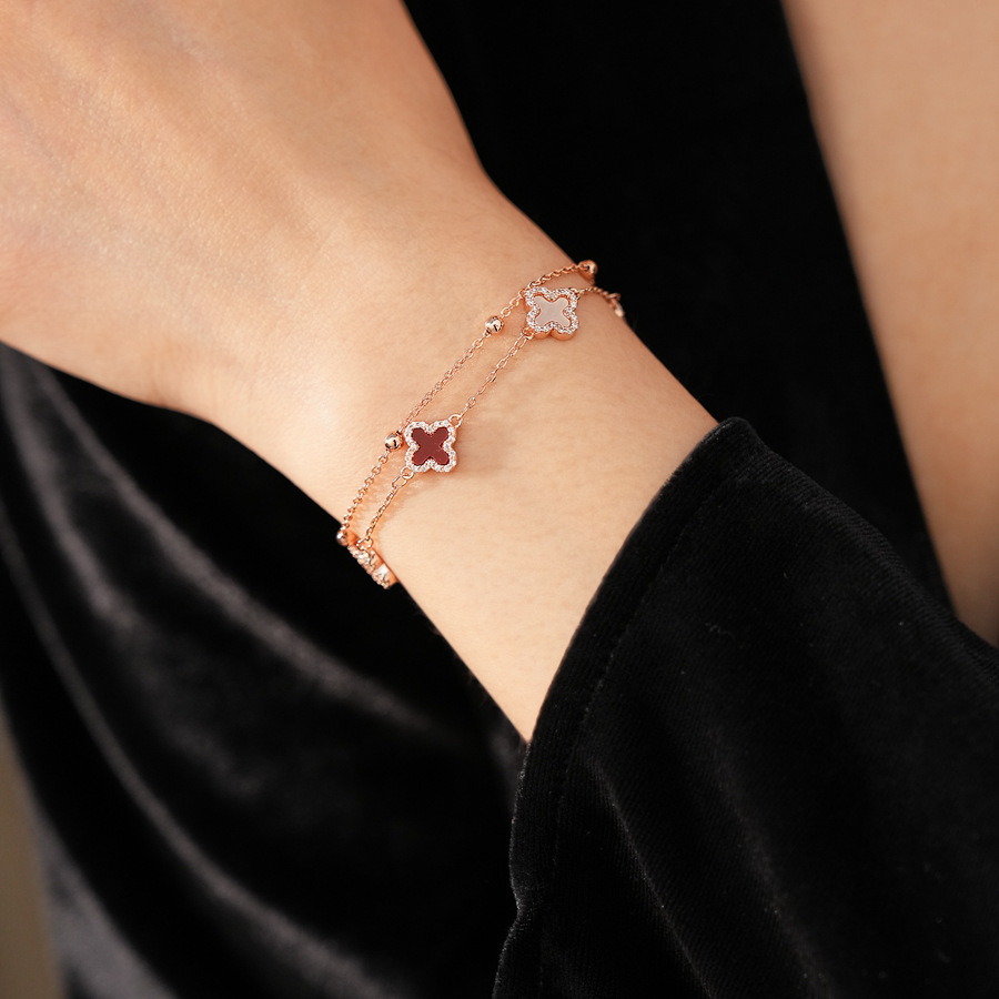 Super Shiny Zircon Mother-of-Pearl Flower Double-Layer Bracelet, Luxurious Sophisticated, Exquisite Design, Unique and Versatile Jewelry - view 3