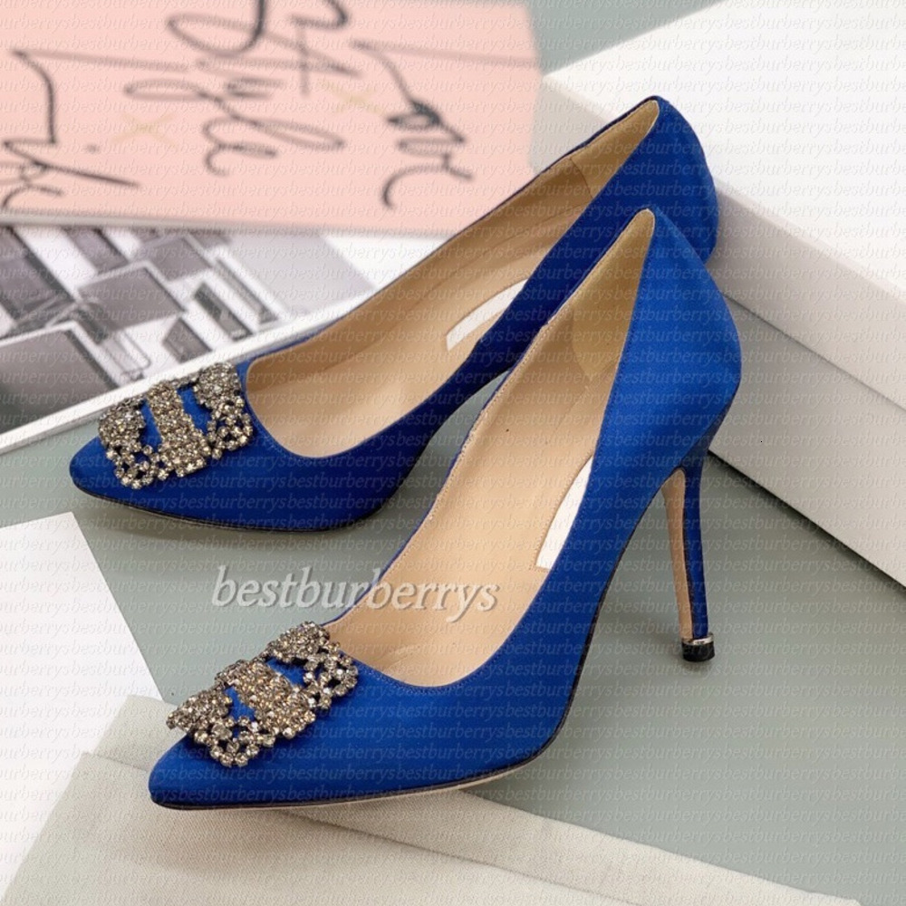 Designer High Heels Manolo Slingback heels blahniks Maysli Pointed Toe heels Rhinestone crystal square Buckle-detail Satin Stiletto heels Women sandals Pumps