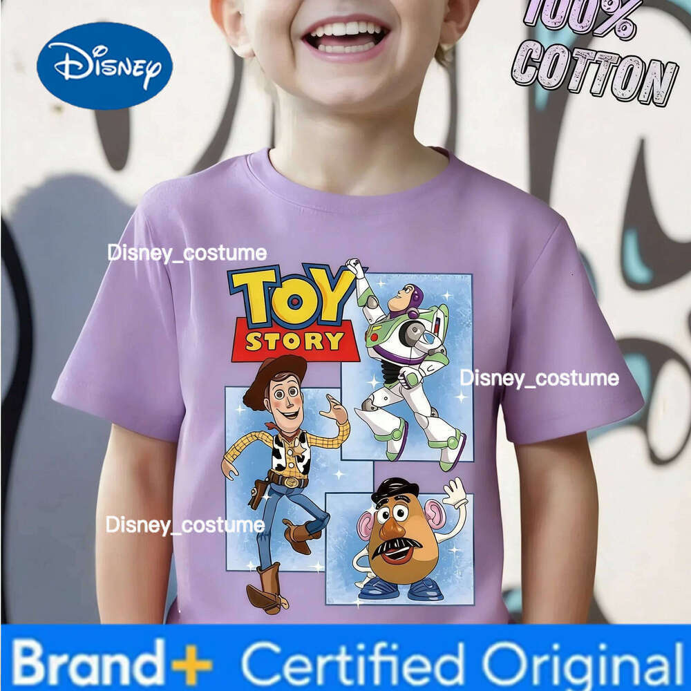 Disney 2026 Best Seller Toy Story Kids T-Shirt 100% Cotton Vibrant Cartoon Print Woody Buzz Classic Characters Short Sleeve OK H260210