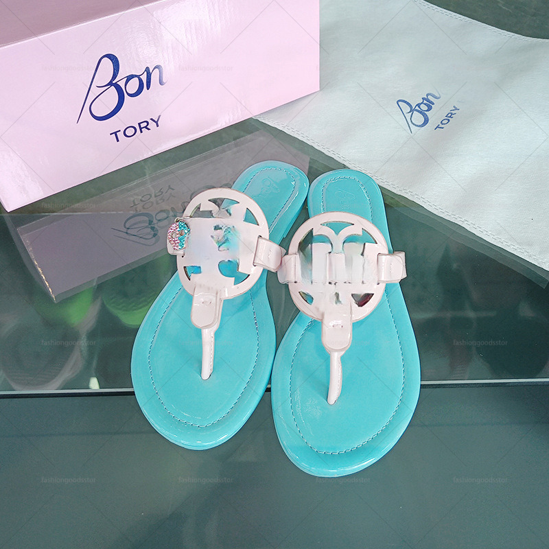 free shipping with box designer sandals women toryes miller patent leather sandal luxury slides triple black brown diamond slide womens flip flops burchy shoes 0c7