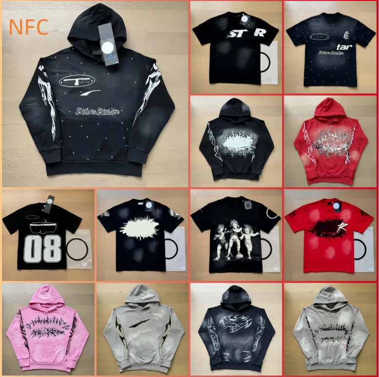 High Quality hoodie designer t shirt graphic tee Hellly clothing clothes hipster washed fabric Street graffiti Lettering foil print Vintage coloeful top tees C7