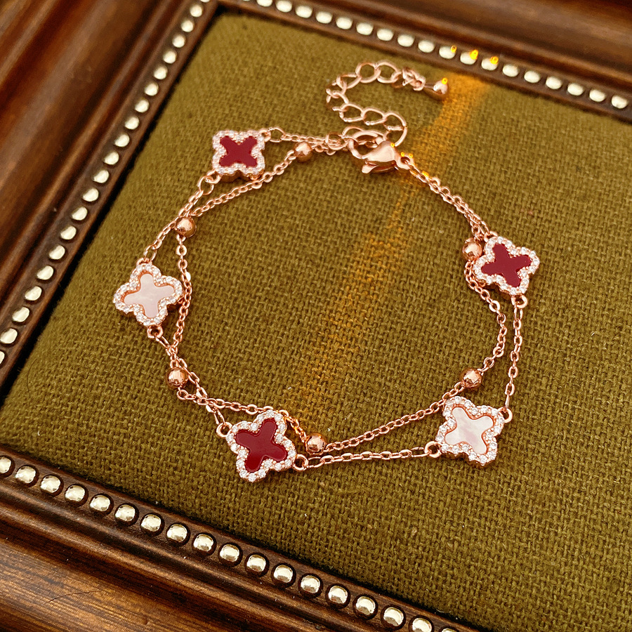 Super Shiny Zircon Mother-of-Pearl Flower Double-Layer Bracelet, Luxurious Sophisticated, Exquisite Design, Unique and Versatile Jewelry - view 6