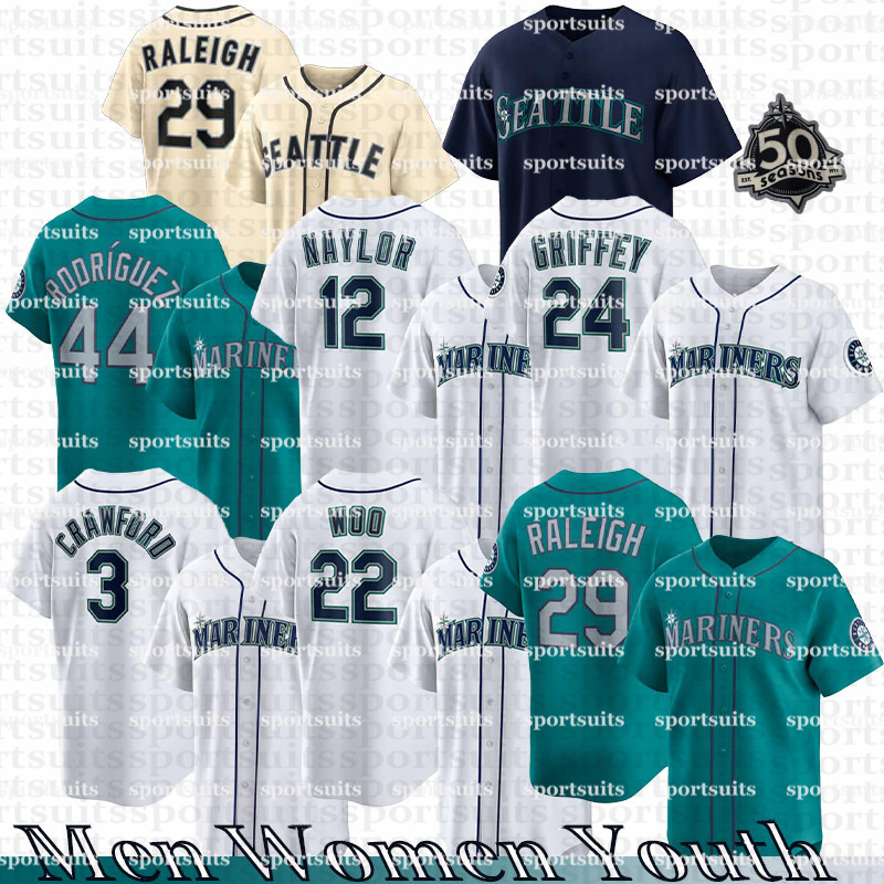 50th #44 Julio Rodriguez #3 J.P. Crawford Seattles #17 Mitch Haniger Cal Raleigh Luke Raley Randy Arozarena George Kirby Logan Gilbert Mariners Baseball Jerseys men youth
