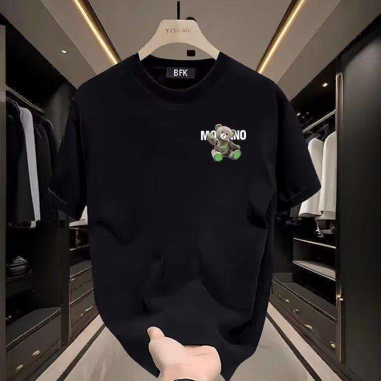 Mens T-shirt High Street Bear Print Short Sleeve Top Black Base Color Block Creates Visual Focus Loose Fit For All Body Types Loose Fit Daily Wear