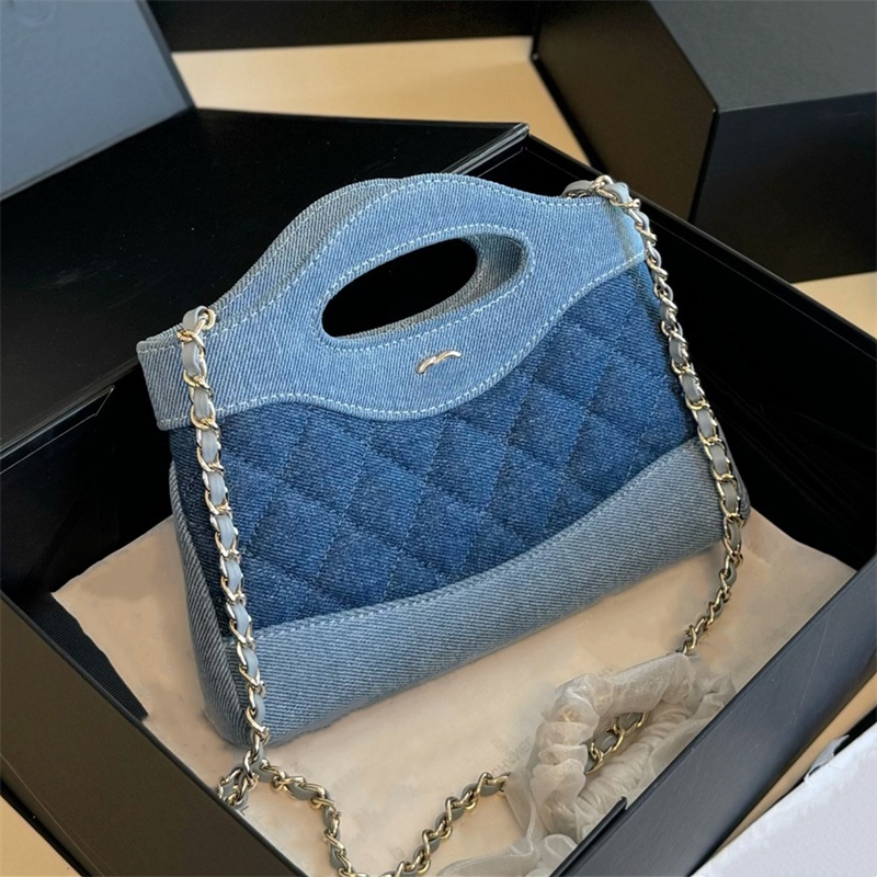 2026 Women Denim Cosmetic Bag Designer Chain Bags Diamond Handbag Crossbody Shoulder Bags Contrast Color Purses 10A