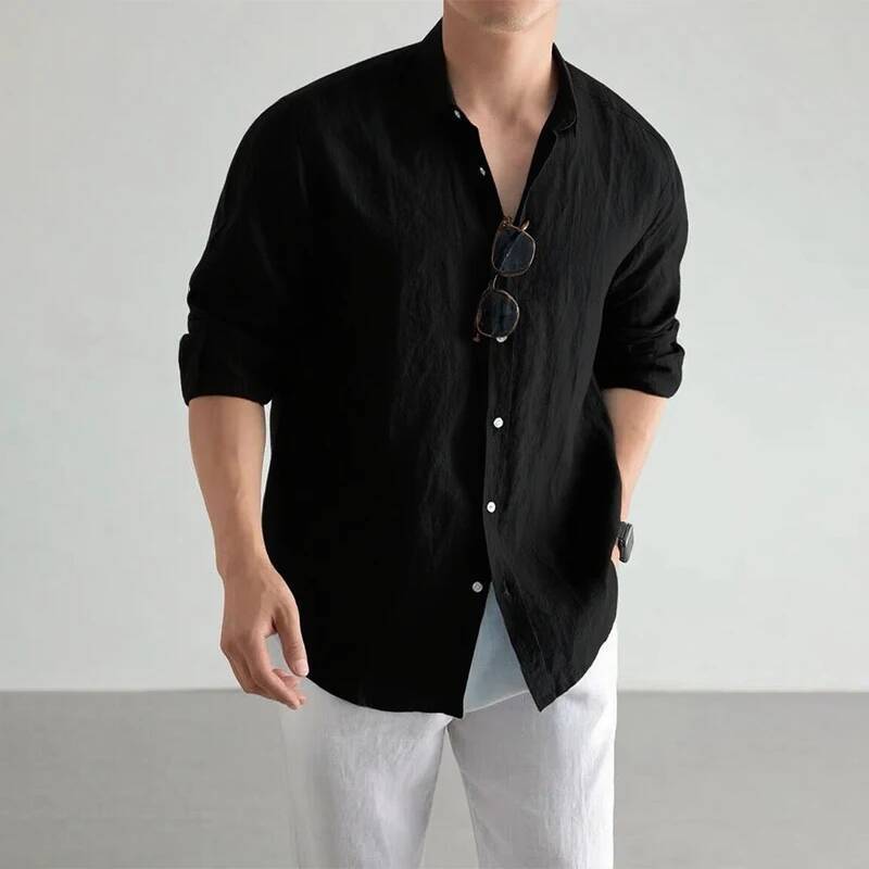 Bestseller Men's Casual Fashion Shirt Long Sleeve 100% Linen Cotton T-shirts Black White Tops Clothing Plus Size Classic Baggy Shirts Men ddmytue