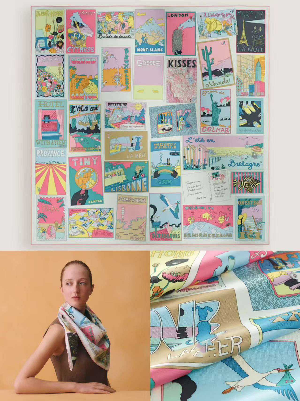 2026 90*90cm H Designer Silk Scarf Enjoy the World Silk Scarf Square Scarf 100% Mulberry Silk 18mm Rice Large Shawl Beach Double-sided Printed scarf women