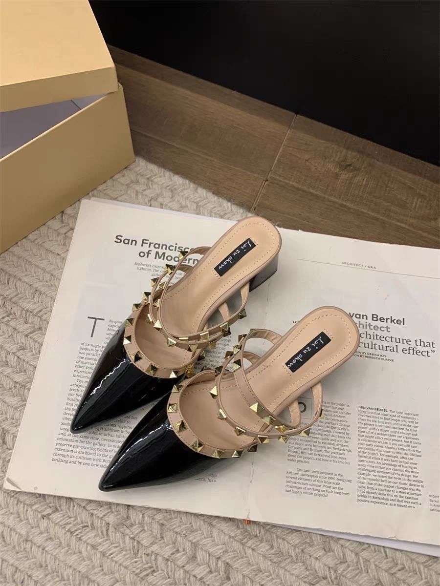 Hot new free shipping designer shoes for womens dress shoes black beige white Fashionable and versatile Pointed rivet high heels