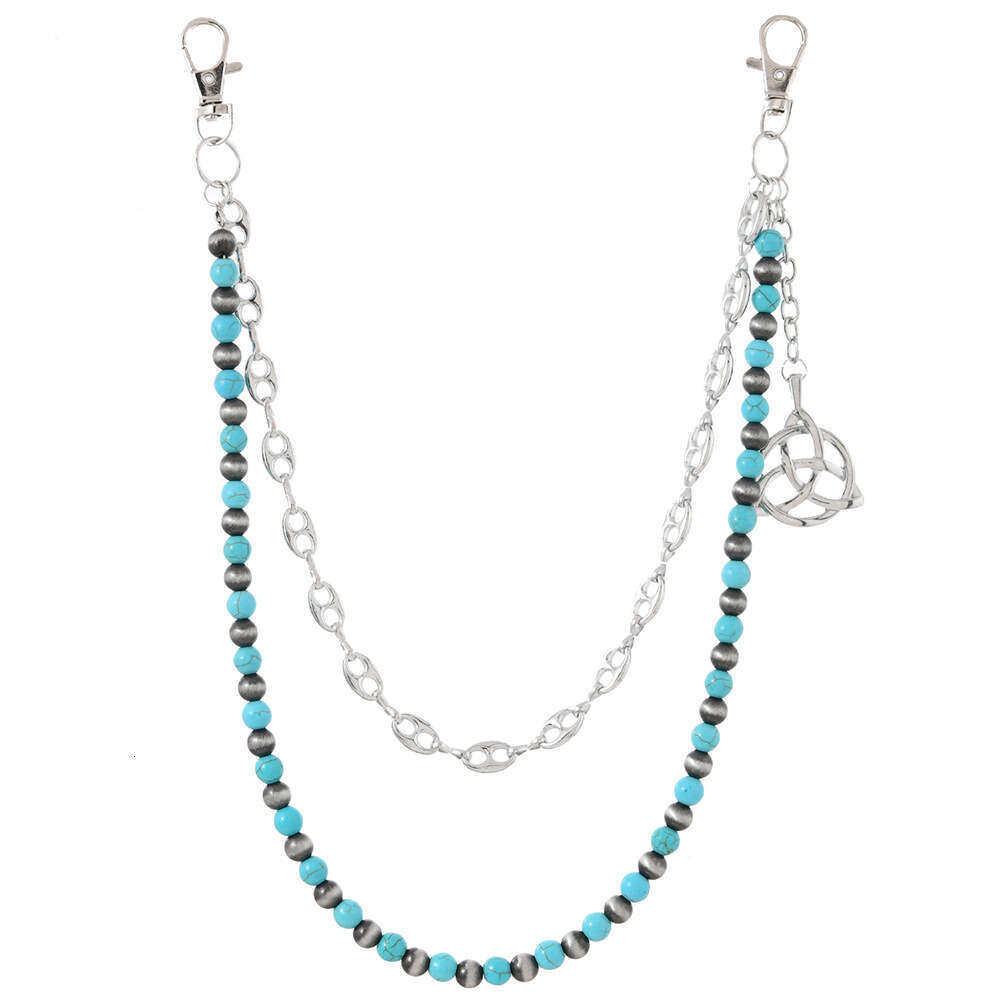 Bag charms Women's Pants Accessories Waist Simple Blue Base Black Pattern Turquoise Handmade Beaded Street Jeans Chain