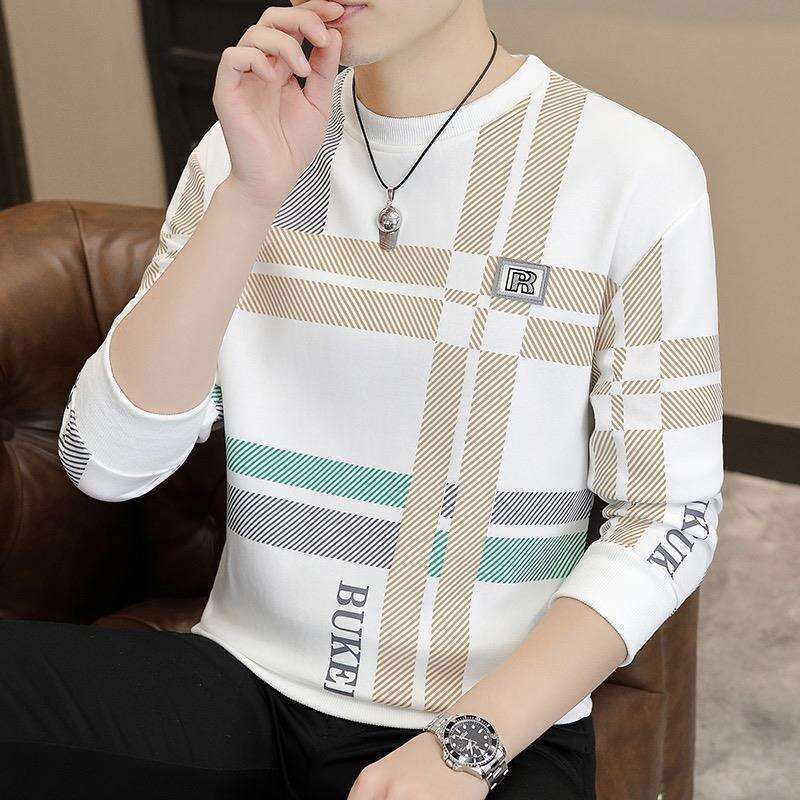 Men's T-Shirt Autumn Classic Fashion Personality Patchwork Sweatshirt Trendy Casual Men's Printed Loose Comfortable Crew Neck