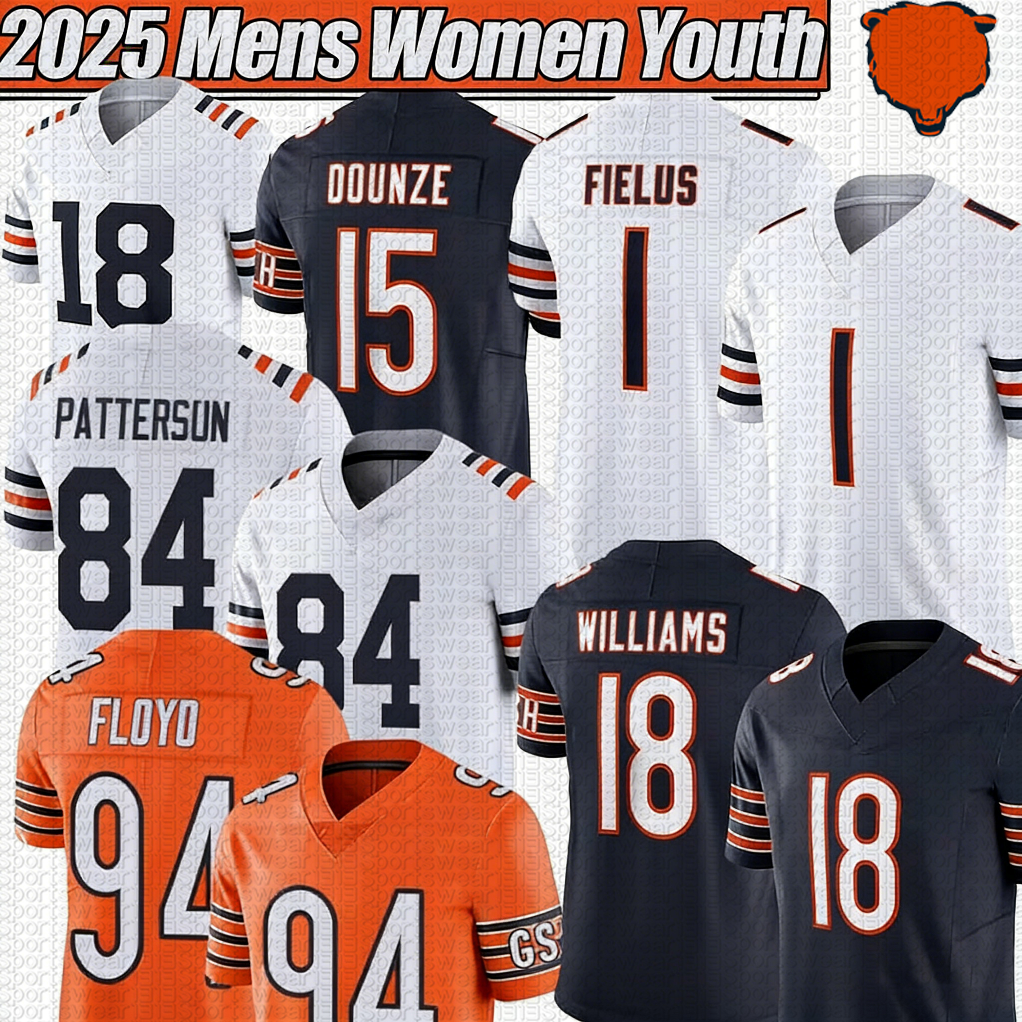 ChicagoS Bear jersey BearsS Football jerseys #18 Caleb Williams #84 Colston Loveland #34 Walter Payton Rome Odunze Tory Taylor DJ Moore Jersey