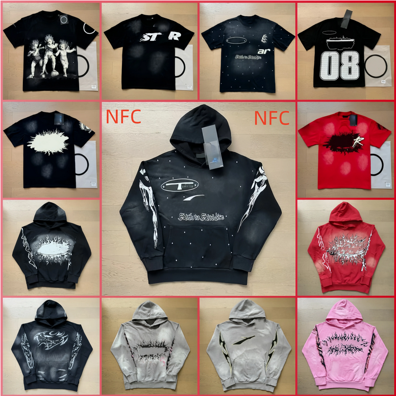 High Quality shirt designer hoodie graphic Hellly tees clothing clothes hipster washed fabric Street graffiti Lettering foil print Vintage coloeful fitting top C6