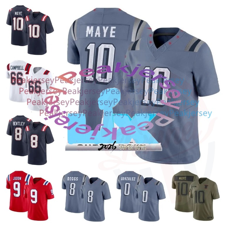 Drake Maye Football Jersey Stefon Diggs TreVeyon Henderson Stevenson Tom Brady Christian Gonzalez Randy Moss Will Campbell