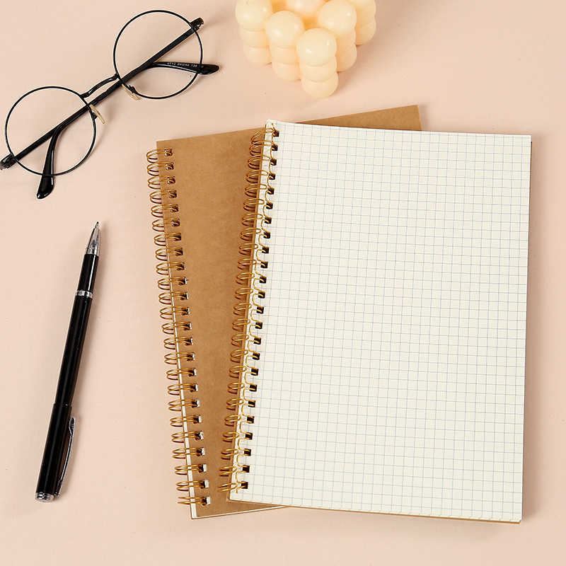 A5 Kraft Paper Notebook Blank Printed Double-Coil Notebook Simple Side-Flip Notebook for Students S260209