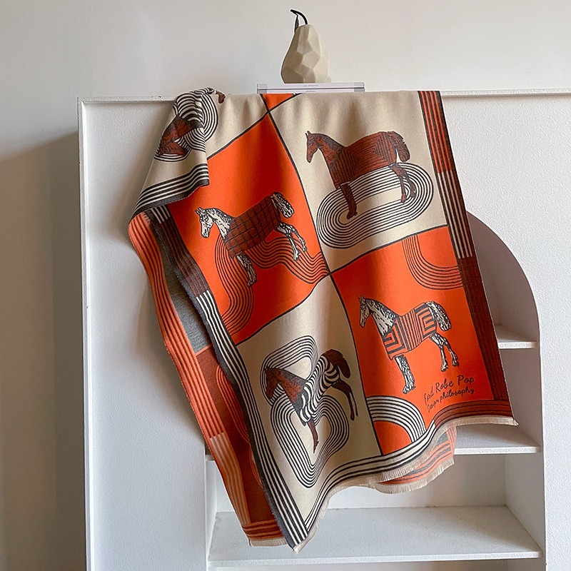 Luxury Horse Print Velvet Scarf Soft Warm Winter Shawl Versatile Office Nap Blanket Decorative Equine Throw 185x65cm