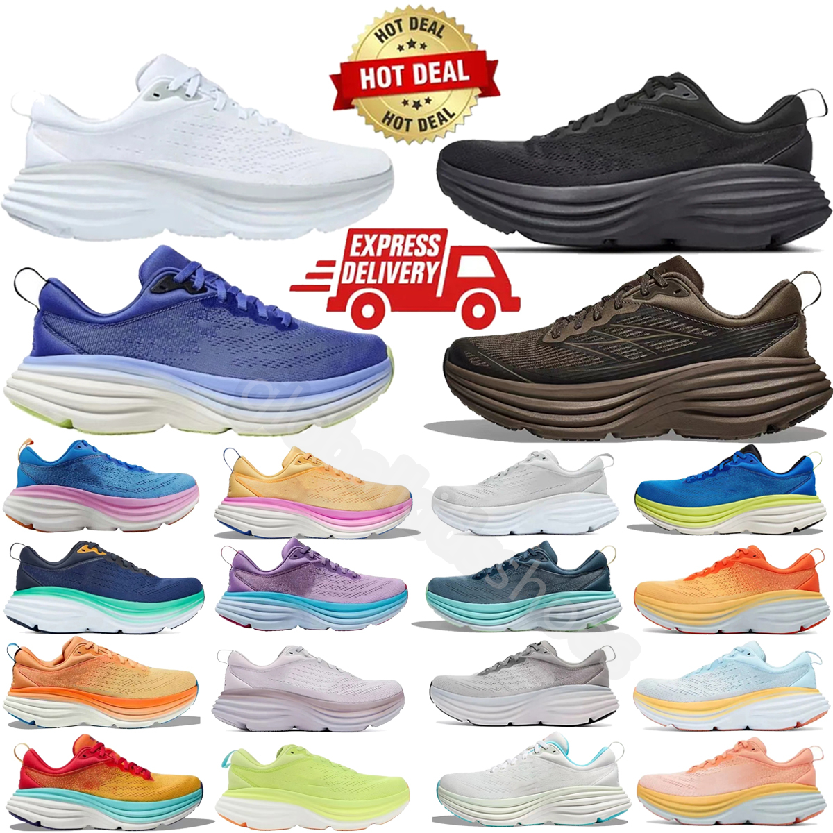 Designer Running Shoes Bondi 8 Men Sneakers Black White Pink Blue Green Grey Harbor Mist Black White Carbon Women Outdoor Sports Trainers