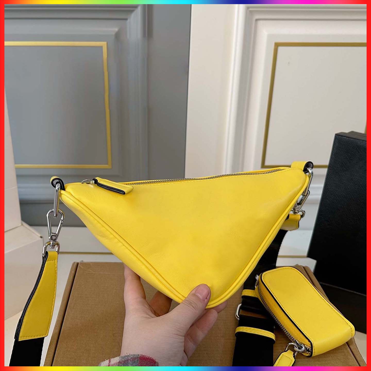 7A Luxury Designer bag Triangle symbol saddle bag men women backpack slant cross body hobo shoulder bag fashion classic leather waist bag tote handbag purses wallet