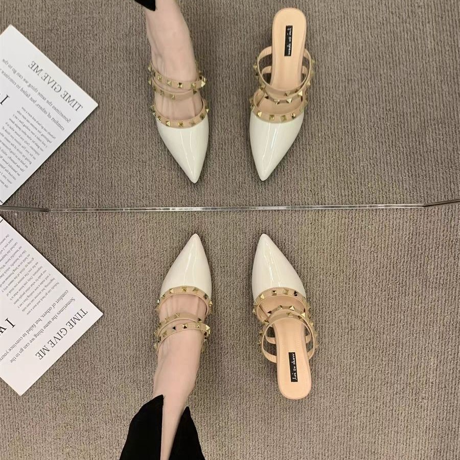 Hot new free shipping designer shoes for womens dress shoes black beige white Fashionable and versatile Pointed rivet high heels