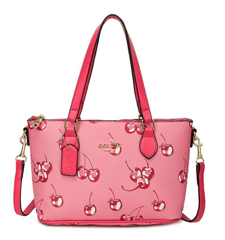 COCIO Women's Leather Crossbody Bag Luxury Brand Embossed Tote Bag White Flower Cherry Clutch Handbag Women's Chain Bag Zipper Bag Classic Style f1