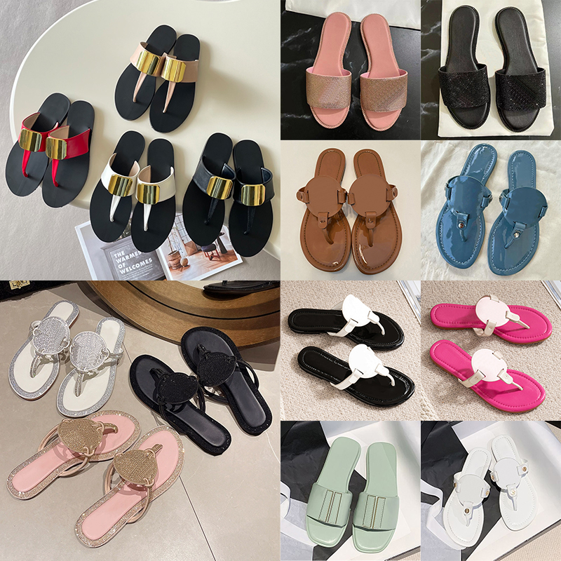 free shipping with box designer sandals women toryes miller patent leather sandal luxury slides triple black brown diamond slide womens flip flops burchy shoes