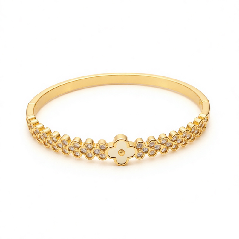 Zircon clover flower clasp bracelet, exquisite and elegant, versatile for commuting, high-end light luxury jewelry wholesale - view 9